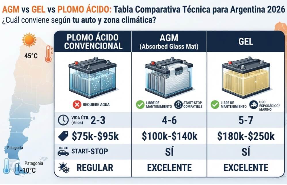 Diferencias entre baterías AGM GEL y Plomo Ácido