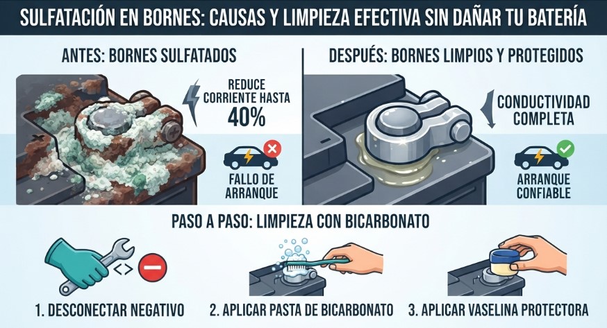 Sulfatación en los bornes de la batería